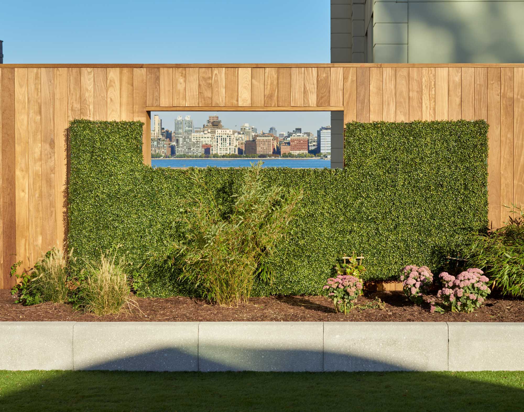 A garden wall at VYV apartments in Jersey City, New Jersey.