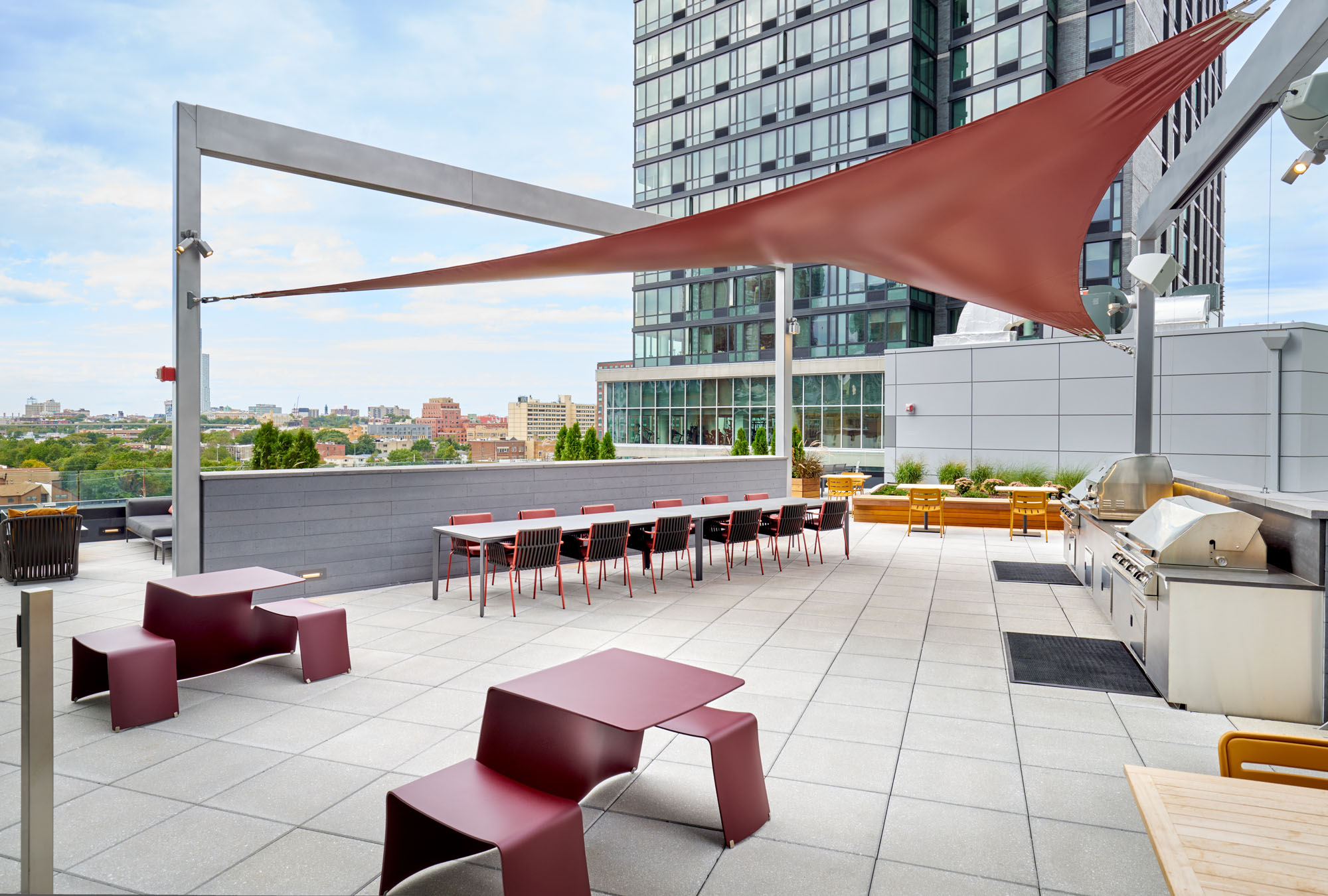 The grilling stations at VYV apartments in Jersey City, New Jersey.