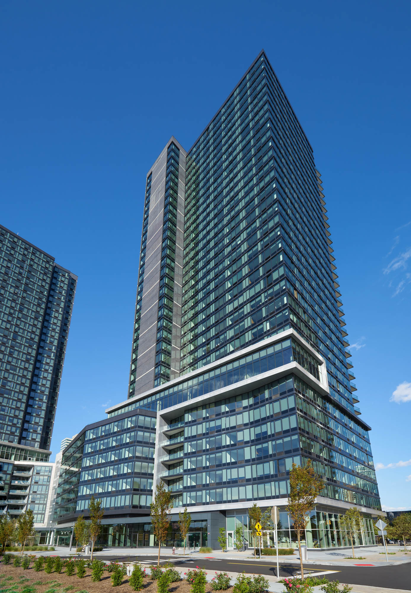 The exterior of VYV apartments in Jersey City, New Jersey.