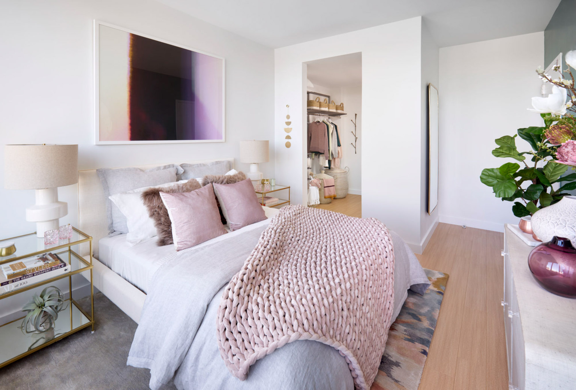 The bedroom in a VYV apartment in Jersey City.