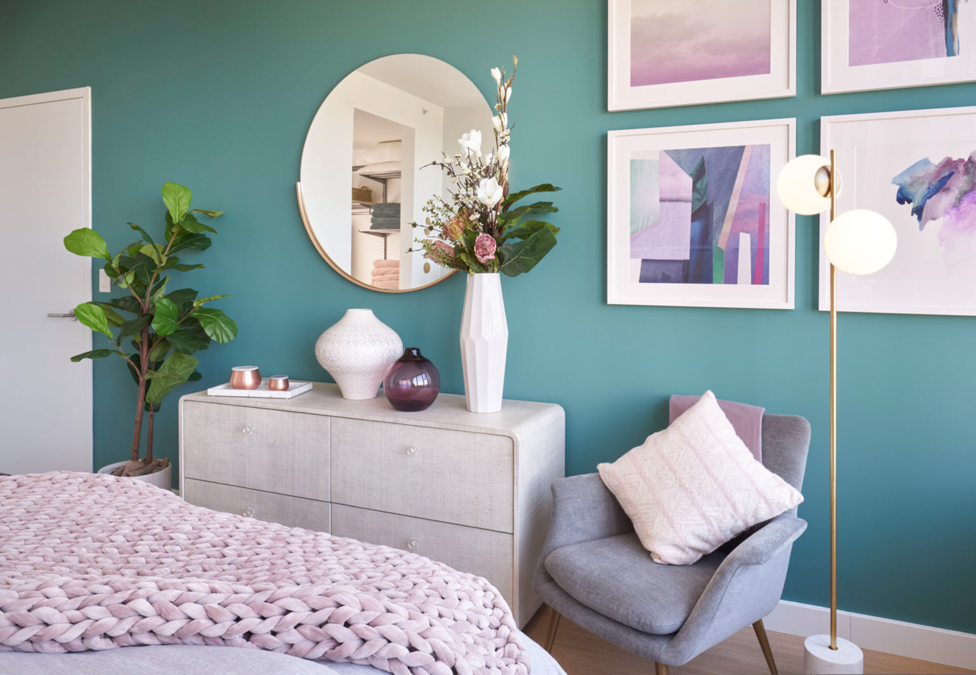 The bedroom in a VYV apartment in Jersey City.