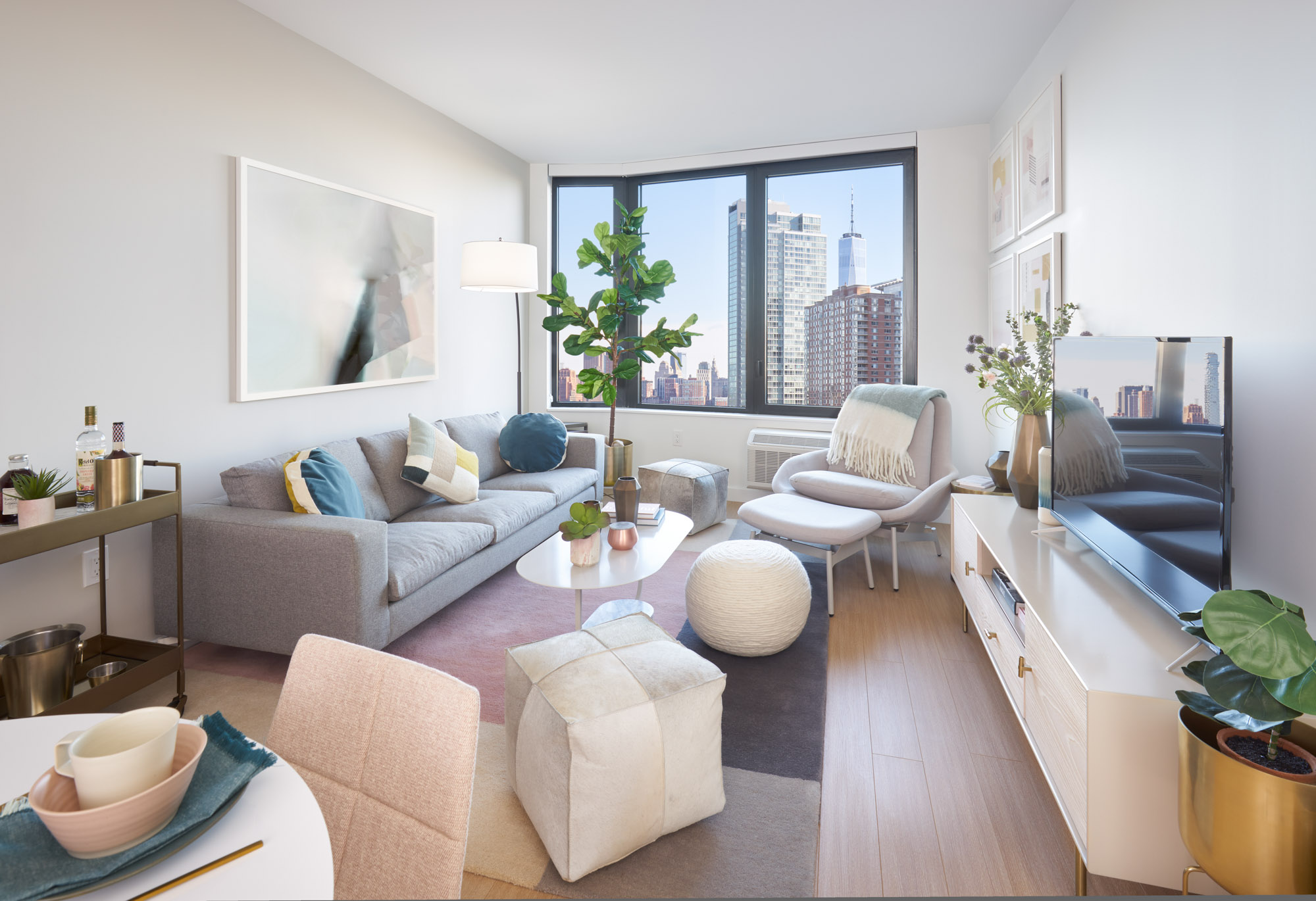 The living area in a VYV apartment in Jersey City.