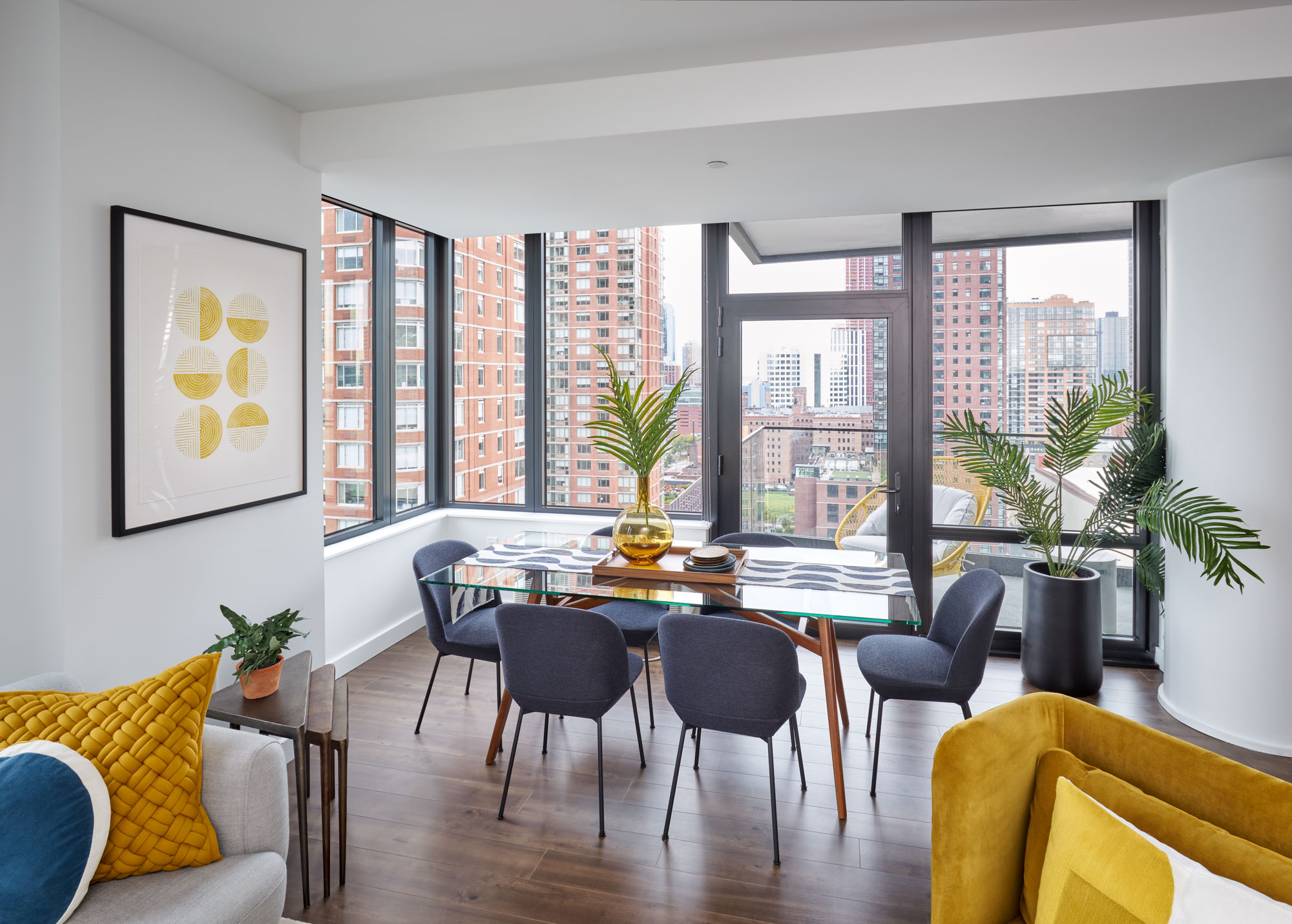 The dining area in a VYV apartment in Jersey City.