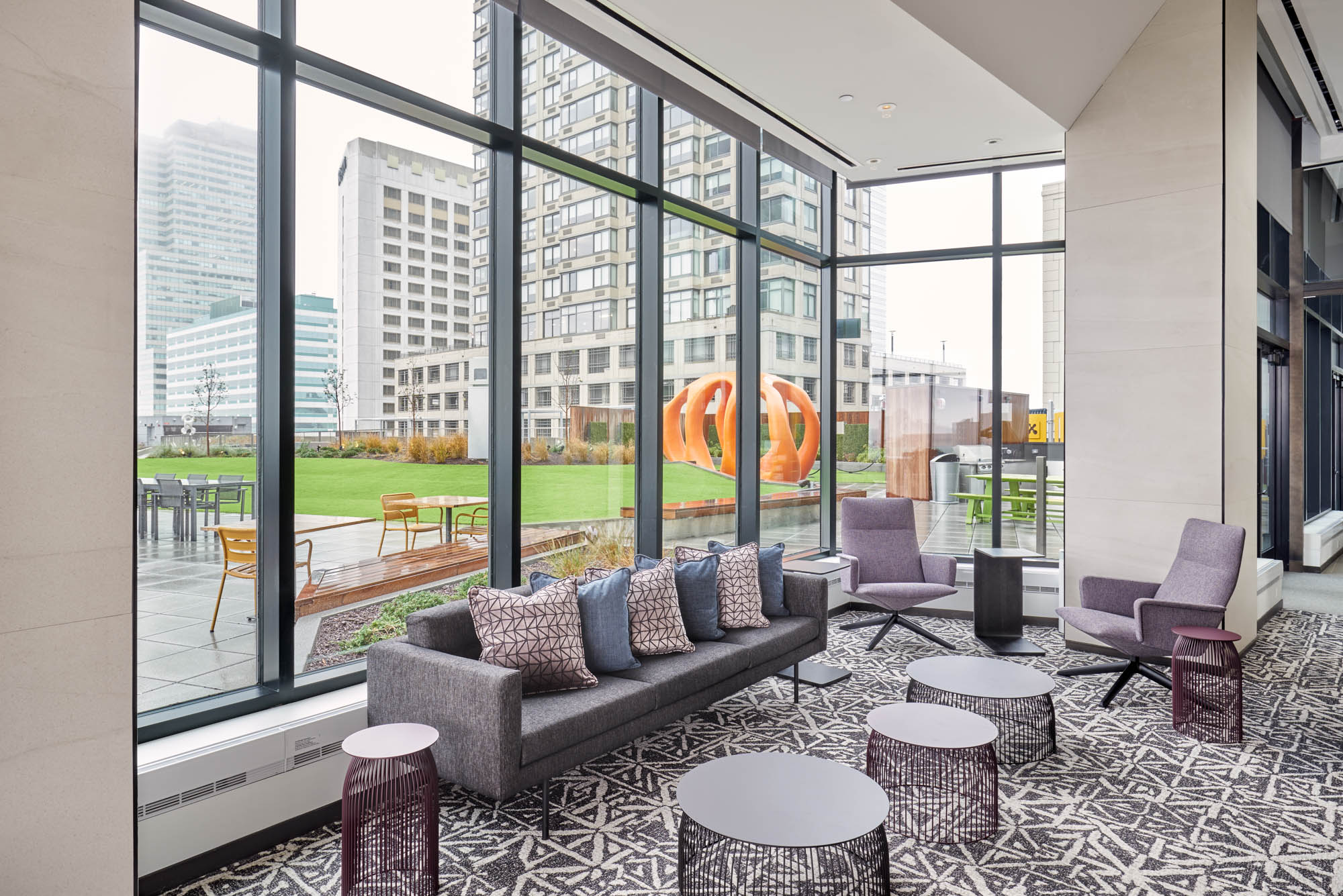 The lobby at VYV apartments in Jersey City, New Jersey.