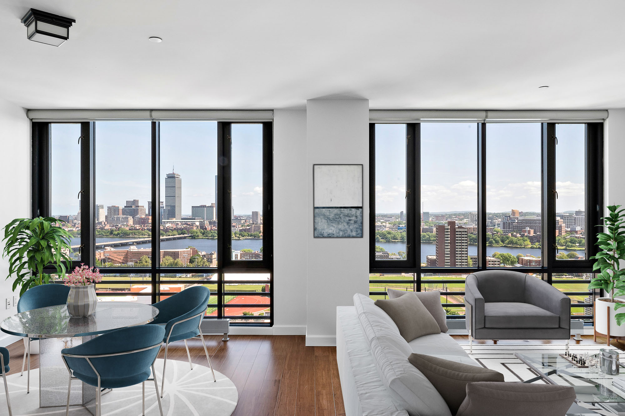 Living area at 100 Landsdowne St Apartments