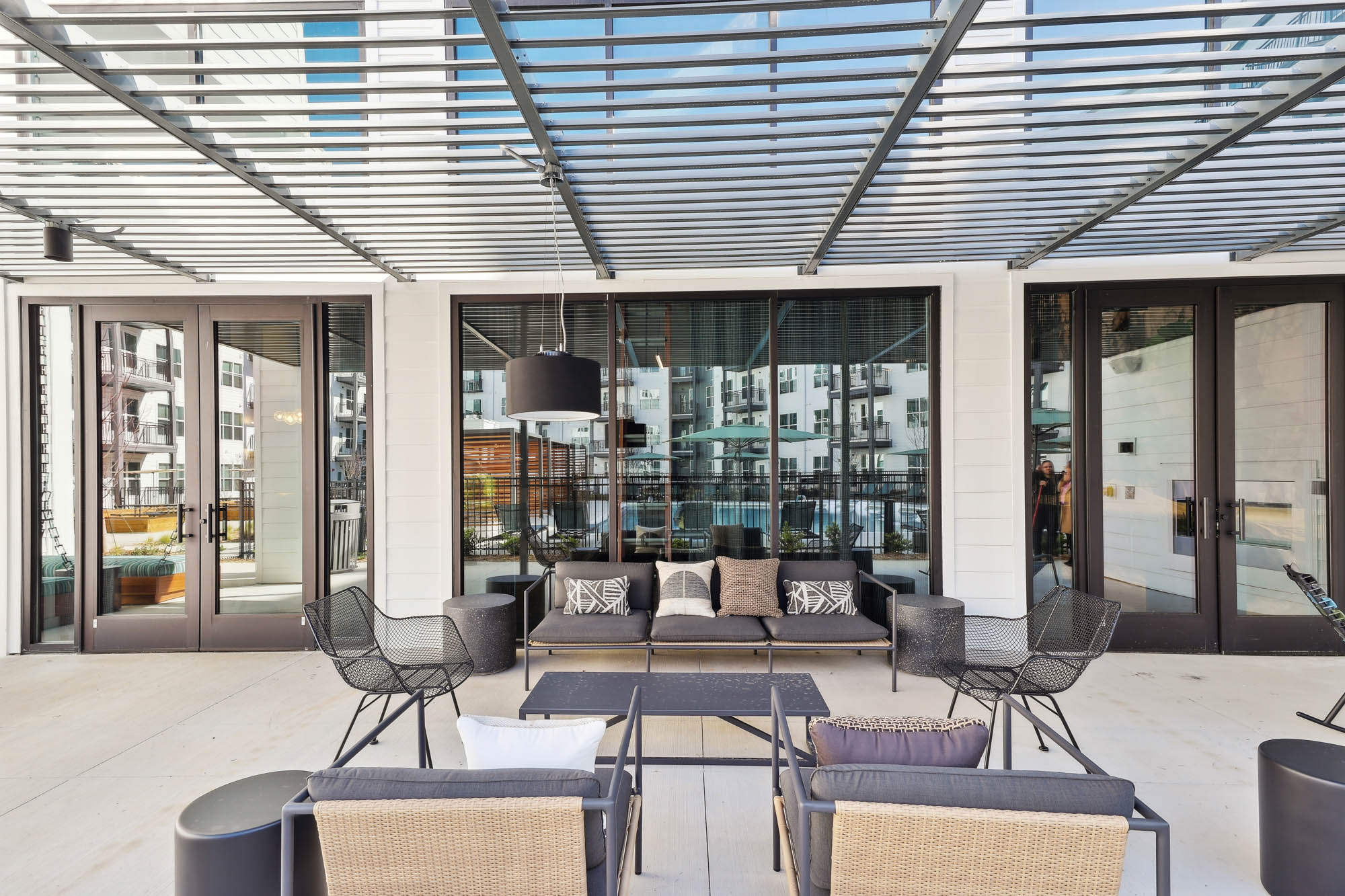 The outdoor terrace at Tallulah apartments in Atlanta, Georgia.