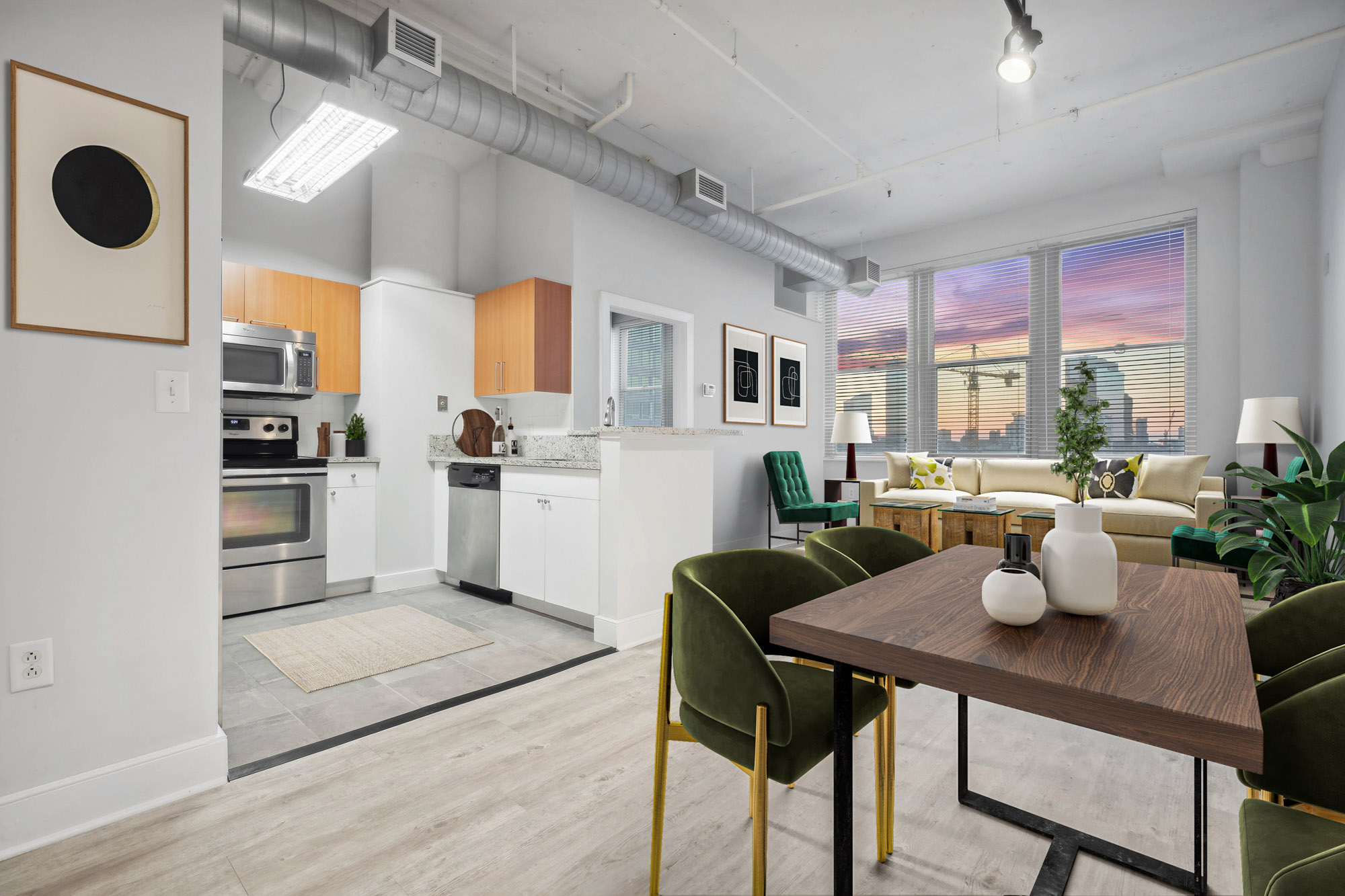 Living area at The Lofts at 1835 Arch in Philadelphia, PA