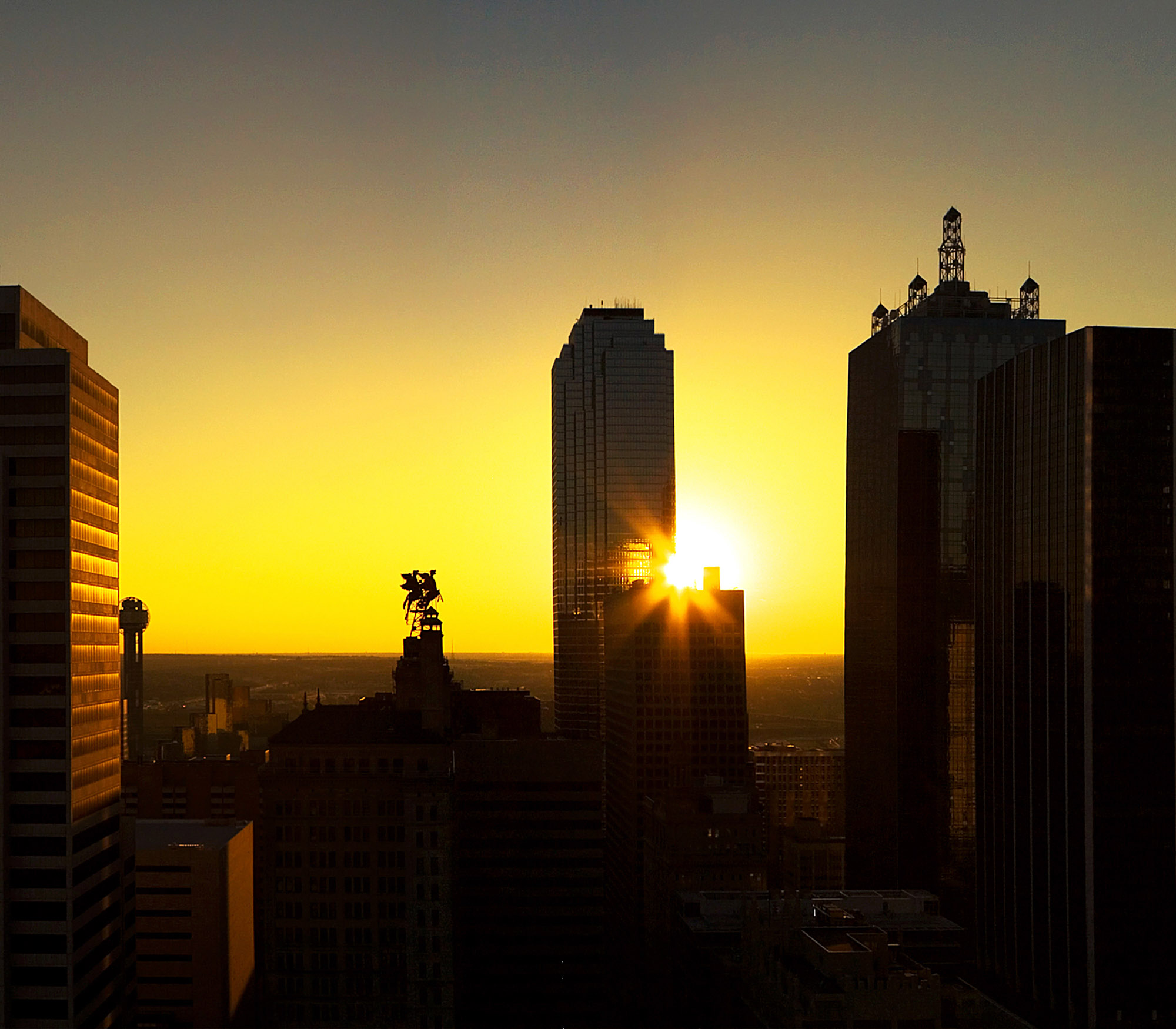 Sunset near The Merc apartments in Mercantile Place in Dallas, TX