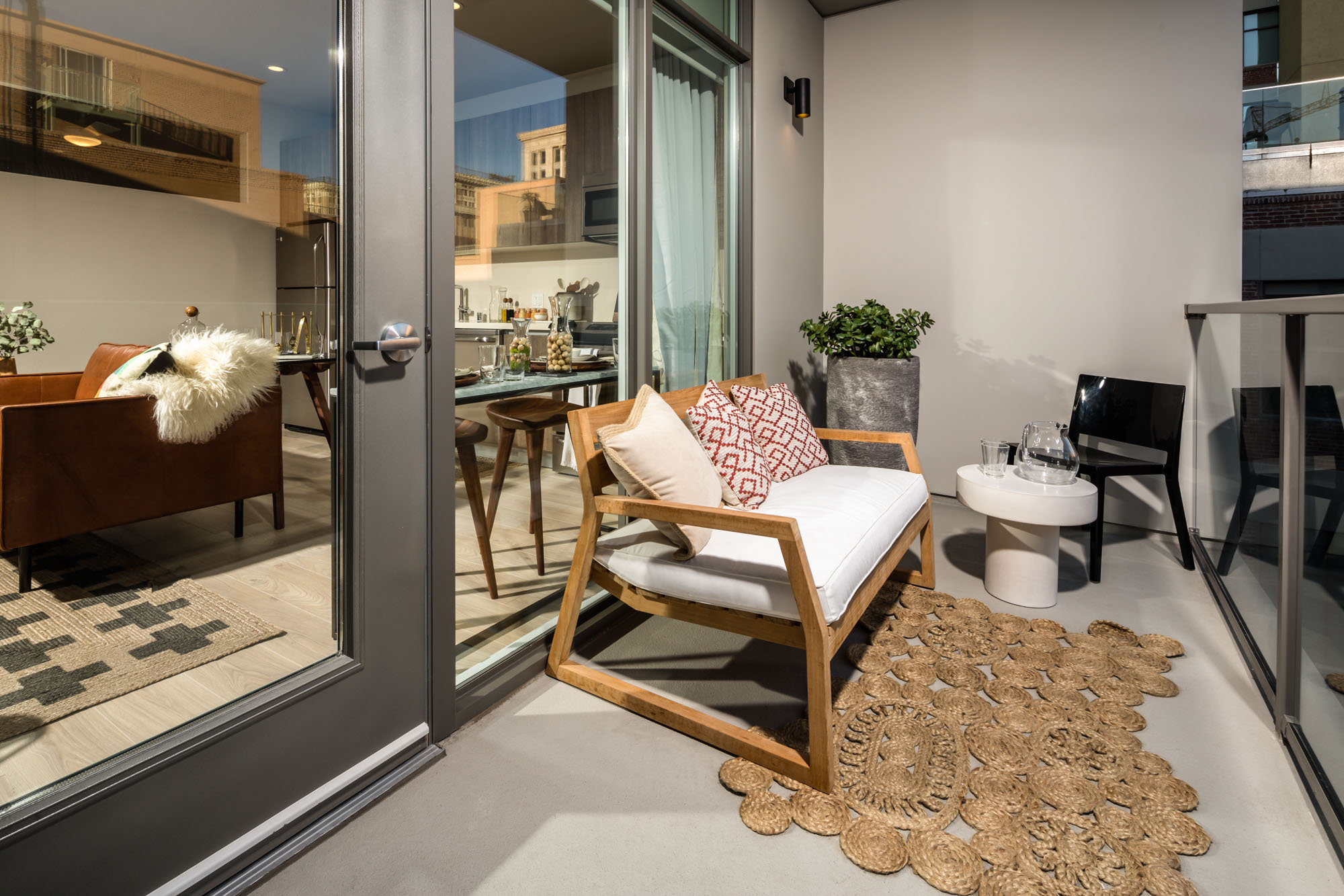 A balcony at 8th and Grand apartments in Los Angeles, California.