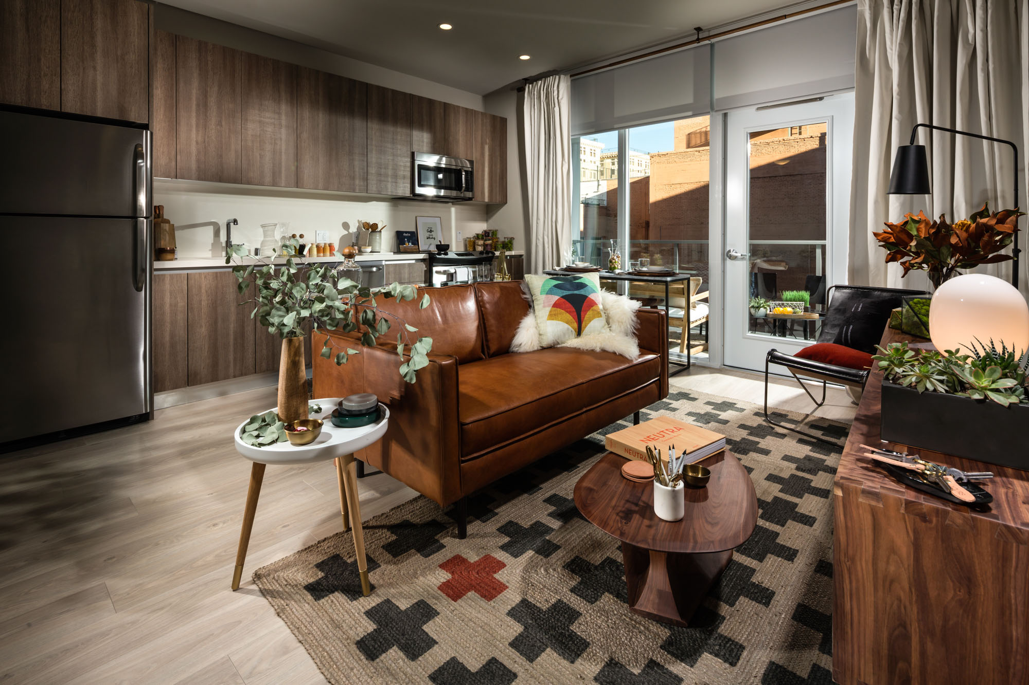 A living area at 8th and Grand apartments in Los Angeles, California.